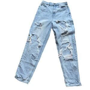 KANCAN Womens Jeans 7/27‎ Waist 30 Distressed Destroyed Straight Light Wash